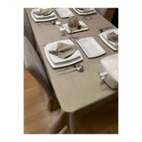 Zeren Home Polyester Keten Simli Linen Masa Örtüsü Taş Rengi + 6 Peçete, 150 x 220