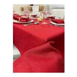 Zeren Home Polyester Keten Simli Masa Örtüsü Kırmızı + 12 Peçete, 140 x 220