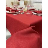 Zeren Home Polyester Keten Simli Masa Örtüsü Kırmızı 150 x 240