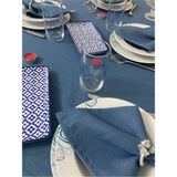 Zeren Home Polyester Keten Simli Oval Masa Örtüsü - İndigo - 160 x 210 cm