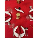 Zeren Home Polyester Keten Simli Oval Masa Örtüsü - Kırmızı - 150 x 210 cm