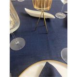 Zeren Home Polyester Keten Simli Oval Masa Örtüsü - Lacivert - 150 x 210 cm