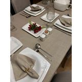 Zeren Home Polyester Keten Simli Oval Masa Örtüsü - Taş - 150 x 270 cm