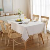 Zeren Home Püskül Detaylı Sıvı Geçirmez Dertsiz Masa Örtüsü - 140 x 220 cm - Beyaz