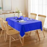 Zeren Home Püskül Detaylı Sıvı Geçirmez Dertsiz Masa Örtüsü - 140 x 220 cm - Saks Mavi