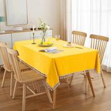 Zeren Home Püskül Detaylı Sıvı Geçirmez Dertsiz Masa Örtüsü - 150 x 260 cm - Sarı