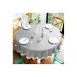 Zeren Home Saçak Püskül Detaylı Sıvı Geçirmez Yuvarlak Masa Örtüsü, 150 x 150, yp-puskul2
