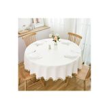 Zeren Home Saçak Püskül Detaylı Sıvı Geçirmez Yuvarlak Masa Örtüsü Beyaz, 150 x 150