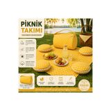 Zeren Home Sarı Puantiyeli Piknik Takımı | Taşıma Çantalı 170x170 Piknik Örtüsü + 4 Minder | %65 Pamuk | Sıvı Geçirmez | Keten | Bahçe & Kamp Seti