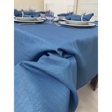 Zeren Home Simli Keten Görünümlü Mavi 150x350 cm İndigo Begonvil Masa Örtüsü