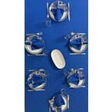 Zeren Home Sıvı Geçirmez Dertsiz Masa Örtüsü Saks Mavi 13 Parça Set 150 x 300