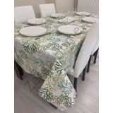 Zeren Home Sıvı Geçirmez Dertsiz Yeşil Mercan Desenli 140x220 cm Masa Örtüsü