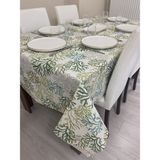 Zeren Home Sıvı Geçirmez Dertsiz Yeşil Mercan Desenli 140x240 cm Masa Örtüsü