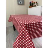 Zeren Home Sıvı Geçirmez Keten Dertsiz Masa Örtüsü Kareli Kırmızı Beyaz + 6 Peçete - 150 x 260 cm