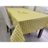 Zeren Home Sıvı Geçirmez Keten Dertsiz Masa Örtüsü Kareli Sarı Beyaz + 6 Peçete - 150 x 230 cm