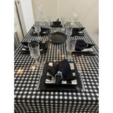 Zeren Home Sıvı Geçirmez Keten Dertsiz Masa Örtüsü Kareli Siyah Beyaz + 6 Peçete - 150 x 230 cm