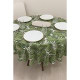 Zeren Home Sıvı Geçirrmez Keten Kumaş Dertsiz Yuvarlak Masa Örtüsü Bambu Yeşil, 130 x 130