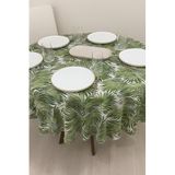 Zeren Home Sıvı Geçirrmez Keten Kumaş Dertsiz Yuvarlak Masa Örtüsü Bambu Yeşil, 150 x 150