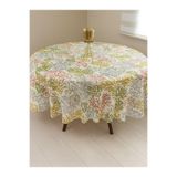 Zeren Home Sıvı Geçirrmez Keten Kumaş Dertsiz Yuvarlak Masa Örtüsü Mercan Desen, 150 x 150