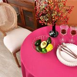 Zeren Home Sıvıya Dayanıklı Yuvarlak Dertsiz Keten Masa Örtüsü Fuşya
