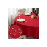 Zeren Home Sıvıya Dayanıklı Yuvarlak Dertsiz Keten Masa Örtüsü Kırmızı, 130 x 130