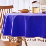 Zeren Home Sıvıya Dayanıklı Yuvarlak Dertsiz Püsküllü Masa Örtüsü Saks Mavi - Parlement Mavisi - 150 x 150 cm