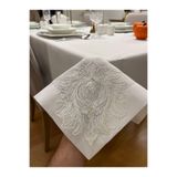 Zeren Home ZeLotus Dantel Detaylı Dertsiz Masa Örtüsü, El İşçiliği Fransız Dantel Simsiz Kırık Beyaz, 160 x 220