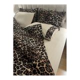 Zeren Home%100 Pamuk Saten Leopar Desenli Çift Kişilik Nevresim Takımı 6 Parça