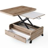 Zerenland Tekerlekli Akıllı Sehpa Çift Çekmeceli Sihirli Sehpa 90 x 60 CM Çam A.Ceviz