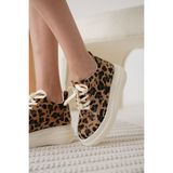 Zerenyus Alexis Premium 8 cm Gizli Topuk Beyaz Leopar Kadın Spor Ayakkabı - Beyaz - Leopar