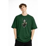Zerenyus Deer Baskılı - Premium Kumaş Oversize Erkek Tişört Haki