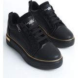 Zerenyus Dınas Bağcıklı Fermuarlı Ortopedik Kadın Sneaker Spor Ayakkabı - Siyah Altın - 0-Siyah