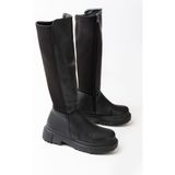 Zerenyus Knee-High Premium Siyah Arkası Streç Fermuarlı Kadın Çizme - 0 - Siyah