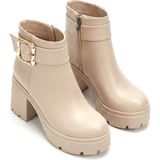 Zerenyus Pinma Premium Bej Platform Topuklu Kadın Bot 7 cm