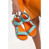 Zerenyus Sandals Rahat Taban Cırtlı Günlük Kadın Spor Yeşil Oranj Sandalet - Yeşil - Oranj
