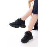 Zerenyus ZR-2024 Yüksek Kalite Siyah Bağcıklı Triko Taşlı Slip-On Kadın Spor Ayakkabı - 0 - Siyah