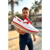 Zerenyus ZRC311 Premium Günlük Bağcıklı Keten Erkek Espadril Beyaz Kırmızı - Beyaz - Kırmızı