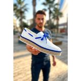 Zerenyus ZRC311 Premium Günlük Bağcıklı Keten Erkek Espadril Beyaz Sax