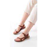 Zerenyus ZRİN-090 Premium Koyu Kahve Hakiki Deri Kadın Sandalet - Kahverengi