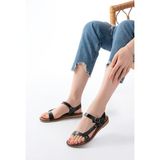 Zerenyus ZRİN-090 Premium Siyah Hakiki Deri Kadın Sandalet