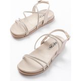 Zerenyus ZRİN-1001-1105 Premium Bej Gümüş Taşlı Günlük Kadın Sandalet