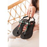 Zerenyus ZRİN-1110 Premium Siyah Multi Taşlı Parmak Arası Kadın Sandalet