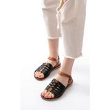 Zerenyus ZRİN-205-029 Premium Ortopedik Hakiki Deri Kadın Sandalet Siyah - 0 - Siyah