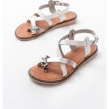 Zerenyus ZRİN-205-08 Premium Beyaz Garni Ortopedik Hakiki Deri Kadın Sandalet