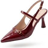 Zerenyus ZRİN-6722 Premium Bordo Rugan Toka Detaylı Sivri Burun Kadın Topuklu Ayakkabı 8,5 cm