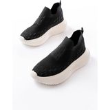 Zerenyus ZRİN-707 Siyah Beyaz Triko Faillant Taban Slip-On Taşlı Kadın Spor Ayakkabı