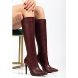 Zerenyus ZRİNX-226 Premium Bordo Fermuarlı Lastikli Ince Yüksek Topuklu Kadın Çizme 11 cm