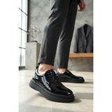 Zerenyus ZRJ03 Premium Casual Bağcıklı Kalın Taban Erkek Spor Klasik Ayakkabı - Siyah Rugan - 0 - Siyah