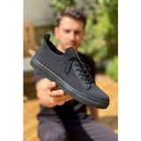 Zerenyus ZRK-X110 Premium Rahat Slip-On Bağcıksız Nefes Alan Triko Erkek Ayakkabı Siyah
