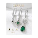 ZERİUM Kadın Gümüş Renk Çelik 3'lü Küpe Seti Zümrüt Yeşili Zirkon Taşlı Kutup Yıldızı Kombini